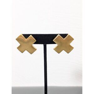 Vintage Avon Gold Tone Matte Cross Earrings Bold‎ Statement Retro